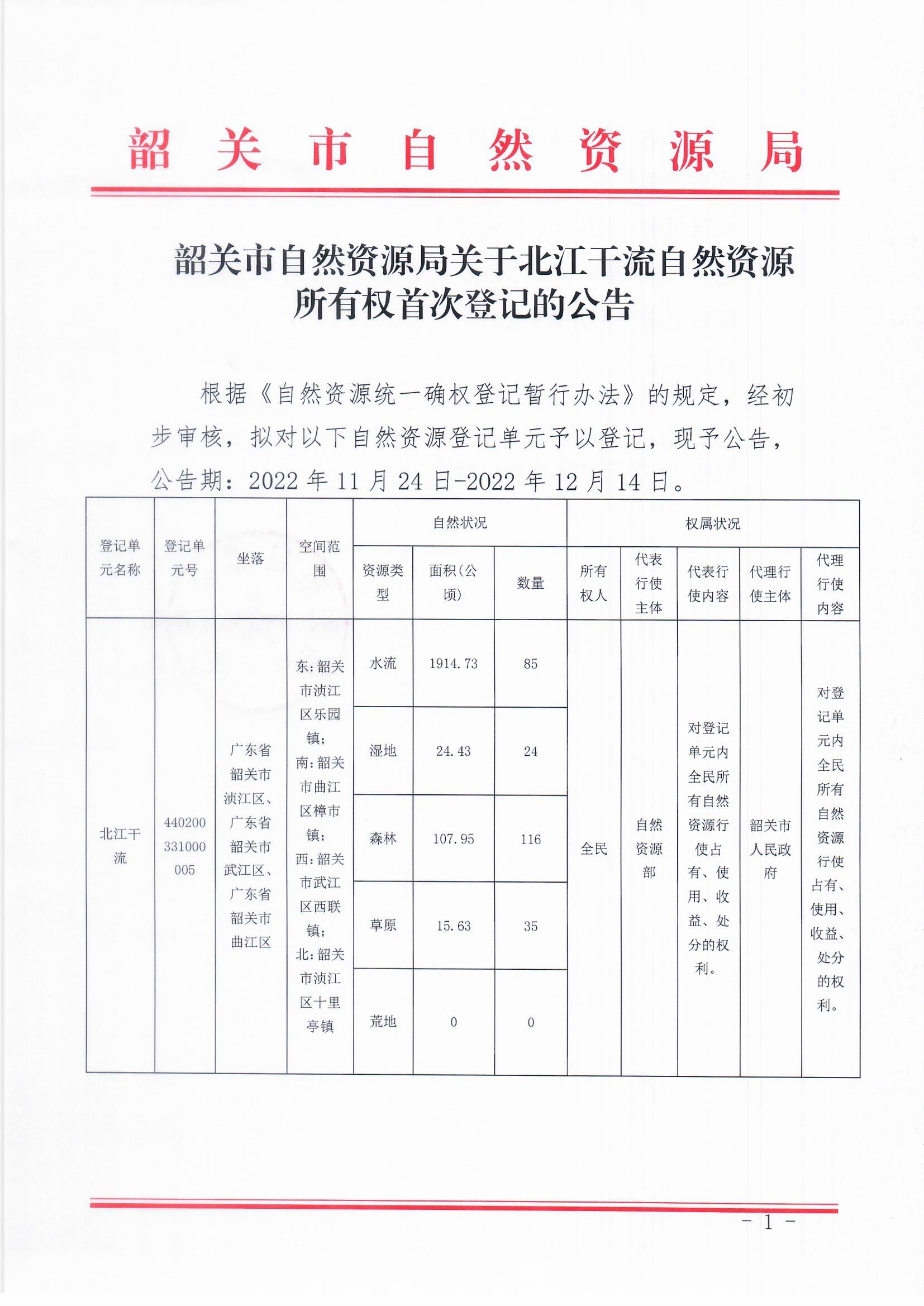 韶关市自然资源局关于北江干流自然资源所有权首次登记的公告_页面_1.jpg