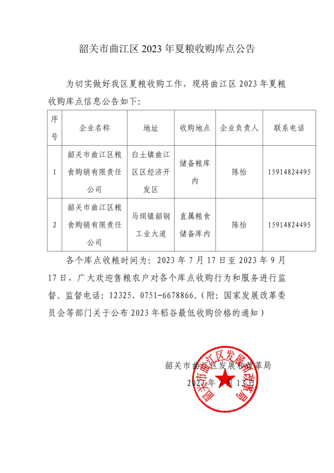 韶关市曲江区2023年夏粮收购库点公告_00.png