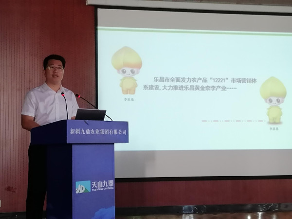 乐昌市副市长张杰在推介会上向客商推介乐昌柰李.jpg