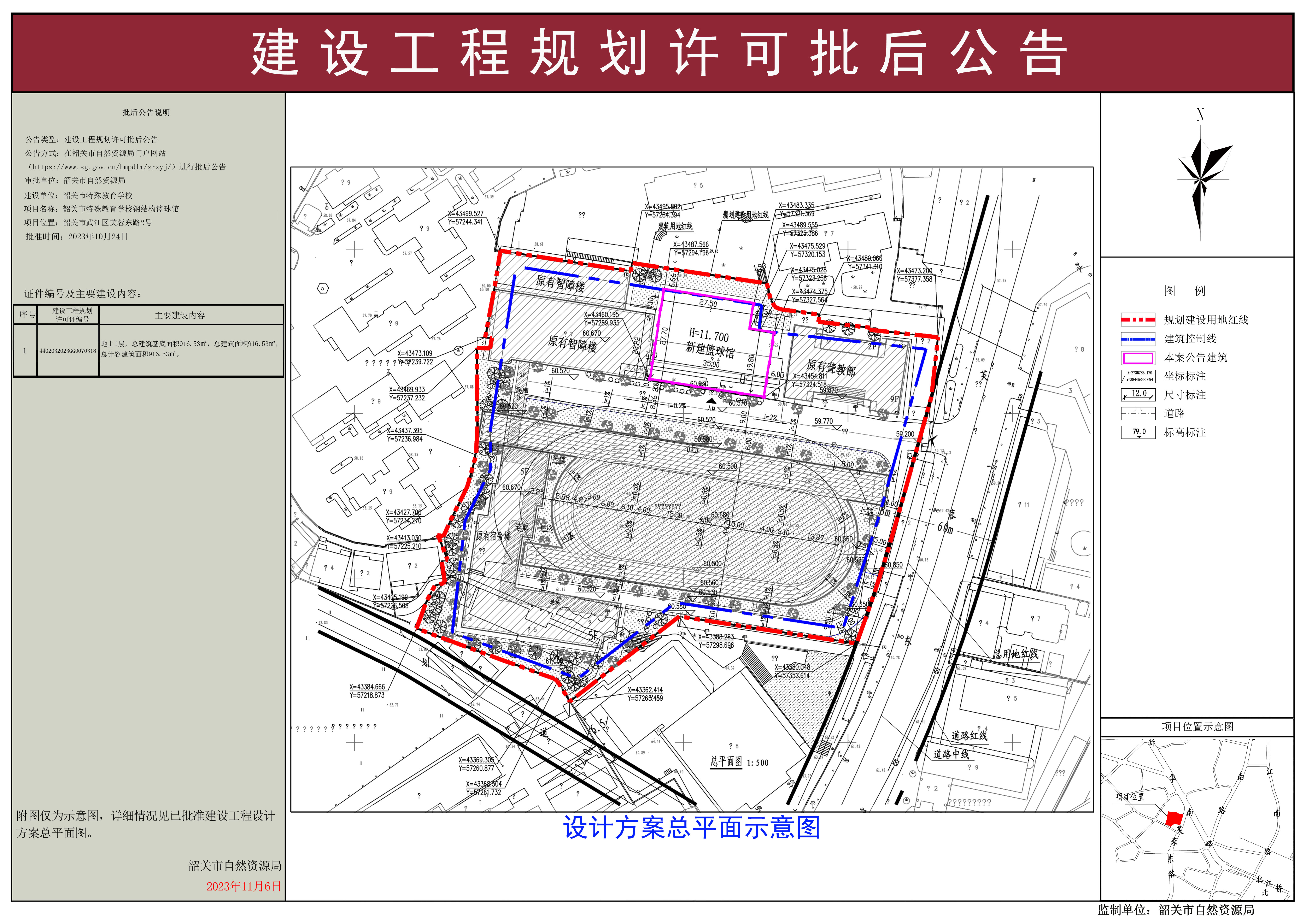 韶关市特殊教育学校钢结构篮球馆建设工程规划许可证批后公告.jpg