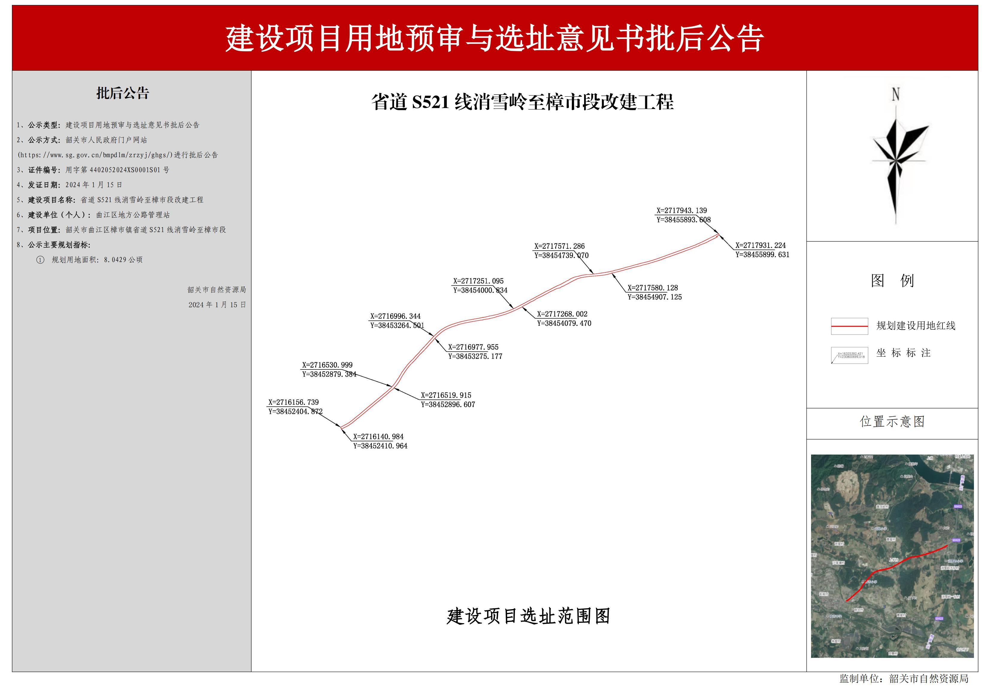 省道S521线消雪岭至樟市段改建工程建设项目用地预审与选址意见书批后公告.jpg